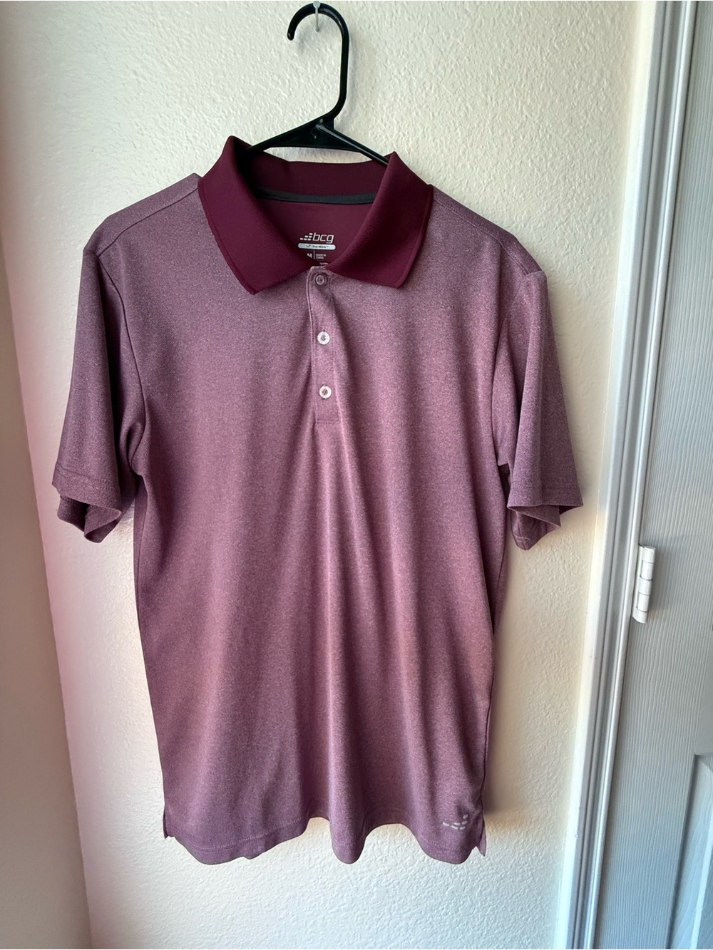 BCG Men's Maroon Heather Polo with Dark Contrast Collar